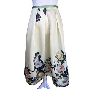 Pamela Barish Skirt Size 6 Full Pleated Taffeta Soft Yellow Floral Pockets...‎